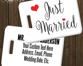 Just Married Luggage Tag Set, Personalized Name Bag Tag, Couples Luggage Tag, Personalized Wedding Gift, Personalized Bridal Shower Gift L10