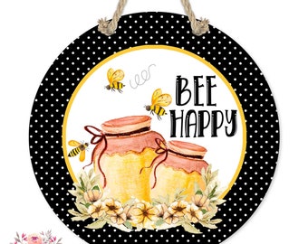 Bee Happy Sign, Ceramic Bee Happy Wall Sign, Bee Sign, Summer Sign, Bee Decor, Kitchen Sign, Honey Bee Sign Kitchen Trivet X-SUM006