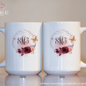 Monogrammed Mug Personalized Gift For Mother&#39;s Day Gift Coworker Gift Name Coffee Mug Personalized Gift Custom Mug Pink Flowers MPH621