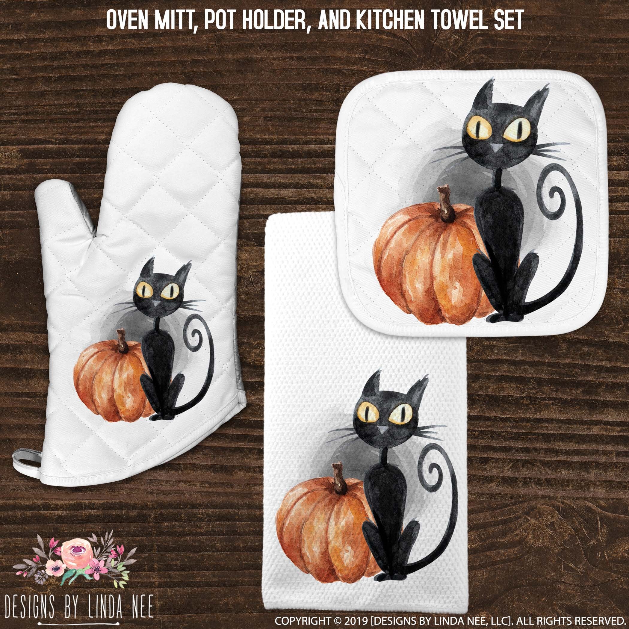 Halloween Kitchen Towel Black Cat Towel Halloween Tea Towel Etsy