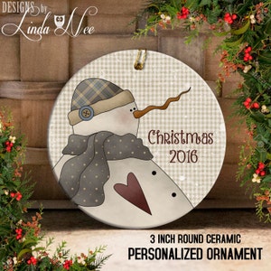 Christmas Ornament Snowman, Christmas Tree Ceramic Ornament, Snowman Ornament, Merry Christmas Ornament, Country Snowman, Folk Art OCH4