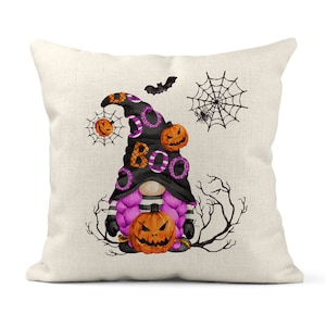 Halloween Pillow Cover, 18x18 Witch Gnome Pillow Cover, Halloween Decor, Fall Pillow, Pumpkin Pillow Decor, Couch Accent 7-HAL003