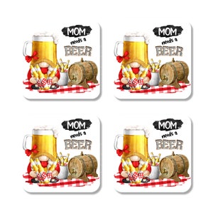 Beer Gnome Coasters Set of 4, Summer Picnic Coasters, Housewarming Gift, Drink Coasters, Christmas Gift, Coffee Coasters, Funny 7-SUM007
