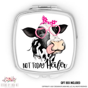 Cow Pocket Mirror, Not Today Heifer Gift, Cow Lover Gift, Gift for Coworker, Cute Cow Accessories. Compact Purse Mirror 8-FRM004 image 1