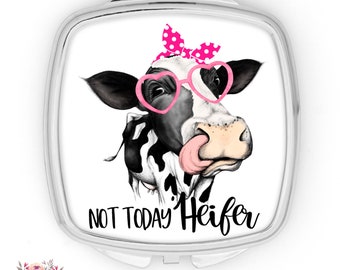 Cow Pocket Mirror, Not Today Heifer Gift, Cow Lover Gift, Gift for Coworker, Cute Cow Accessories. Compact Purse Mirror 8-FRM004