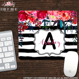 Monogrammed Mouse Pad Personalized Mousepad Floral Mousepad Custom Mousepad Desk Accessories Desk Decor Work Mouse Pad Office Gift SMO4