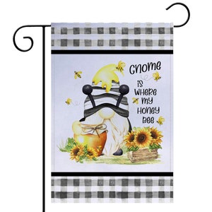 Bee Gnome with Sunflower Garden Flag, Yard Decor, Gnome Flag, Garden Decor, Housewarming Gift, Spring Garden Flag, Summer Gifts 7-SUM020
