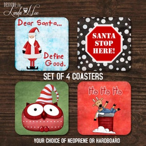 Christmas Coasters, Coaster Set, Holiday Coasters, Santa Coasters, Housewarming Gift, Drink Coasters, Christmas Gift, Coffee Coasters CHO3