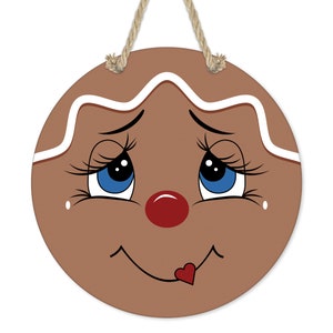 Gingerbread Face Sign, Gingerbread Wreath Sign, Christmas Wreath Sign, Fall Home Decor, Autumn Ceramic Wreath Sign Kitchen Wreath X-XMS013