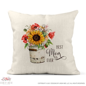 Personalized Mom Pillow Cover, Best Mom Ever Pillow with Sunflowers, Perfect for Mother&#39;s Day 2024 - D-MDA002