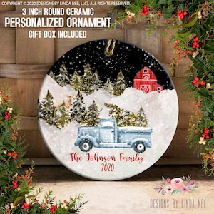 2024 Personalized Family Ornament 2024 Christmas Ornament Custom Ornament Gift Blue Truck and Barn Family Name Ornament Farm OCH334