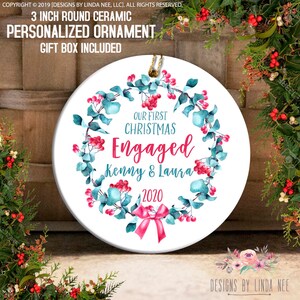 Our First Christmas Engaged, Engagement Ornament, 2024 Couples Ornament, Just Engaged Ornament, Custom Gift, Bridal Shower Ornament OCH303