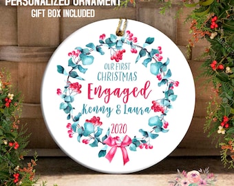 Our First Christmas Engaged, Engagement Ornament, 2023 Couples Ornament, Just Engaged Ornament, Custom Gift, Bridal Shower Ornament OCH303