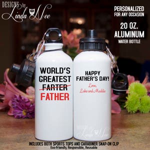 Personalized Father Water Bottle, World&#39;s Greatest Farter Father, Father&#39;s Day Gift, Water Bottle Personalized Birthday Water Bottle MPH144