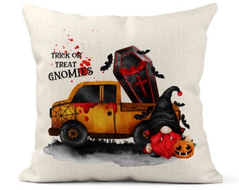 Gnome Halloween Pillow Cover, 18x18 Trick or Treat Gnomies, Vampire Pillow Cover, Halloween Decor, Fall Pillow Decor, Frankenstein 7-HAL018