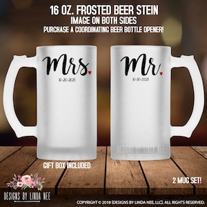 Custom Mr or Mrs Beer Mugs, Personalized Bride or Groom Gifts, Mr or Mrs Glass Beer Mugs Personalized Wedding Mug Wedding Gift MPH224