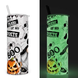 Halloween Gnome Ghost Tumbler, Glow in the Dark Ghostbusters 20 Oz. Insulated Tumbler with Lid and Straw, Cute Trick or Treat Gift 7-HAL001