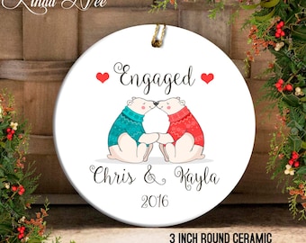 Engagement Christmas Ornament, Bear Couple Just Engaged Ornament, Custom Engagement Gift, Bridal Shower Ornament, Our First Christmas OPH51