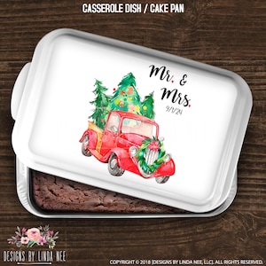 Mr and Mrs Personalized Casserole Dish Red Truck Decor Custom Holiday Christmas Baking Dish Wedding Gift Anniversary Gift  HCD12
