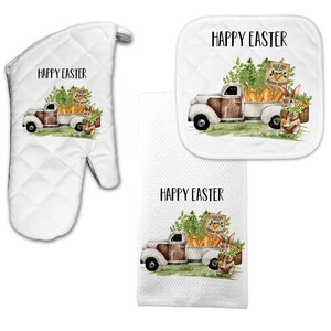 Happy Easter Kitchen Towels, Easter Towel, Easter Kitchen Decor, Spring Towel, Vintage Truck Decor, Easter Bunny, Christian Kitchen X-EAS029