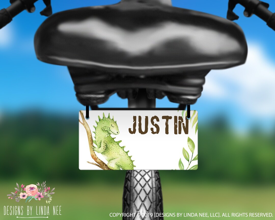 Kids Bike License Plate Boys Chameleon Personalized Bike Tag Bike