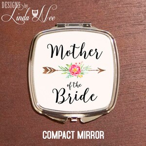 Mother of the Bride Compact Mirror, Wedding Present Mother, Boho Wedding Gift, MOB Wedding Present, Personalized Pocket Mirror Makeup XPH11