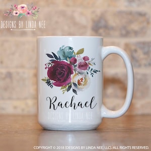 Custom Name Mug Personalized Gift For Women Mother&#39;s Day Gift Coworker Gift Name Coffee Mug Personalized Gift Custom Mug Pink Flowers MPH535