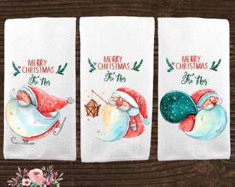 Personalized Holiday Decor Kitchen Towels Christmas Kitchen Towel Housewarming Dish Towels Custom Dish Cloth Penguin Towel Santa Claus KTH3