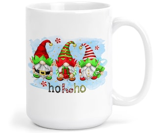 HO HO HO Gnomes Coffee Mug, Christmas Mug, Cute Santa Gnomes Tea Mug, Elf Gnome, Ceramic Coffee Cup, Holiday Mug, Cute Holiday Gift 7-XMS018