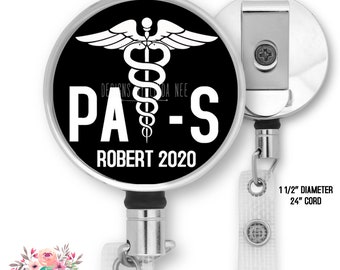 PA-S Gift Physician Assistant Badge Reel Badge Clip Badge Reel Personalized Gift for PA Graduation Gift ID Student BRP14