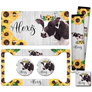 Monogrammed License Plate Car Accessories Black White Cow Sunflowers Personalized Plate and Frame License Plate Custom Tag Coasters Z-ALP014