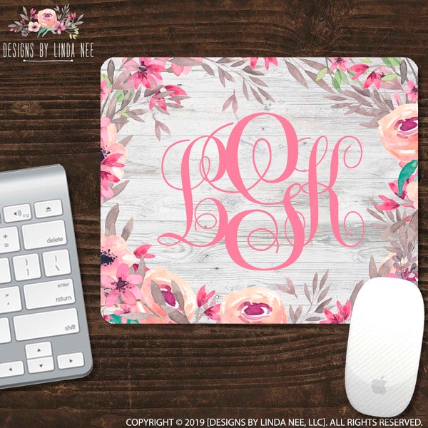 Monogrammed Mouse Pad Personalized Mousepad Floral Mousepad Custom Mousepad Desk Accessories Desk Decor Work Mouse Pad Office Gift SMO1