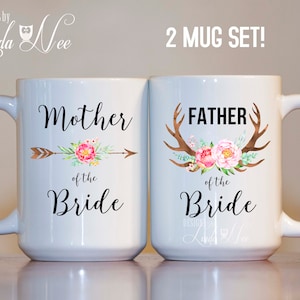 Wedding Mug Set, Father of the Bride Gift, Mother of the Bride Gift, Personalized Wedding Coffee Mug, Wedding Gift Mom, Boho Wedding MPH246