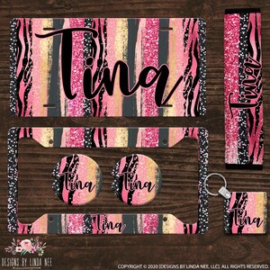 Monogrammed Pink Leopard Print License Plate Personalized Plate and Frame Car Accessories Custom Tag Seatbelt Cover Coasters Keychain ALP32