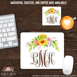 Monogrammed Mouse Pad Personalized Mousepad Floral Mousepad Custom Mousepad Desk Accessories Desk Decor Work Mouse Pad Office Gift SMO29