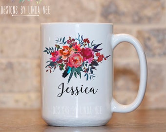 Wedding Gift Custom Name Mug Personalized Gift For Bridal Party Bridesmaid Coffee Mug Personalized Gift Custom Mug Pink Flowers MPH536