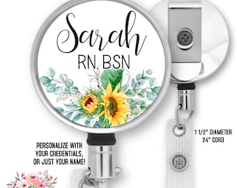 Nurse Badge Reel Sunflower Retractable Nurses Badge Reel Badge Clip Badge Reel Personalized Gift for Nurse Graduation Gift RN BRP80