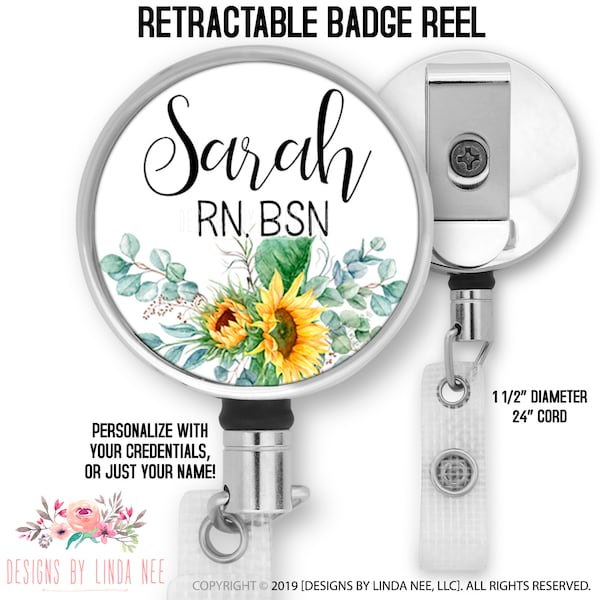 Nurse Badge Reel Sunflower Retractable Nurses Badge Reel Badge Clip Badge Reel Personalized Gift for Nurse Graduation Gift RN BRP80