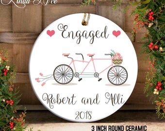 Tandem Bike First Christmas Engaged Ornament, Newly Engaged Gift for the Couple, Custom Engagement Gift, Gift for Her, Mr Mrs Gifts OPH3