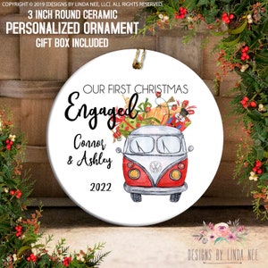 Engagement Ornament, 2024 Red Van Engaged Ornament with Names, Just Engaged Gift, Personalized Gift for the Couple, Keepsake Gift OCH270