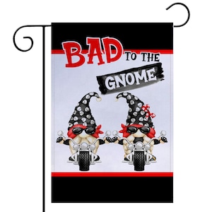 Bandeira de jardim de gnomo de motociclista - Harley Gnome - Sinal de motociclista e cara de motociclista, decoração de motocicleta, sinal de gnomo fofo, bandeira ao ar livre, bandeira de casa 7-SUM001