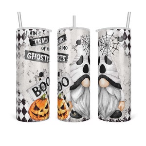 Halloween Gnome Ghost Tumbler, Ghostbusters 20 Oz. Insulated Tumbler with Lid and Straw, Cute Trick or Treat Gift, Kids Cup 7-HAL001