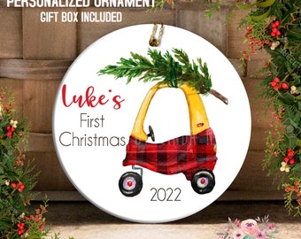 Baby's First Christmas Ornament, Personalized, Baby's First Christmas Gift, Toy Car with Christmas Tree Ornament Baby's 1st Christmas OCH280