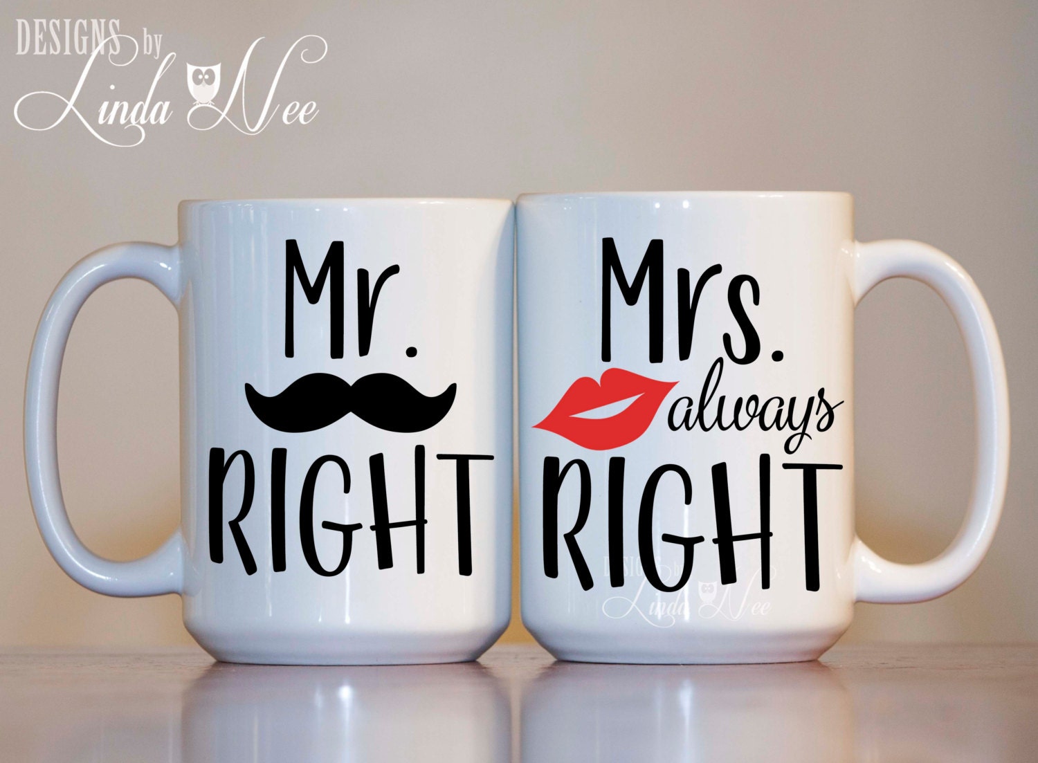 Mr Right et Mrs Always Right kiss/moustache cadeau tablier ensemble noir -  tablier de