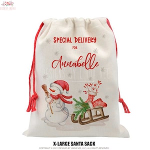 Personalized Santa Sack, Christmas Sack, Christmas Eve Box, Custom Name Christmas Gift Bag, Snowman, First Christmas Gift, Kid Bag B-XMS005