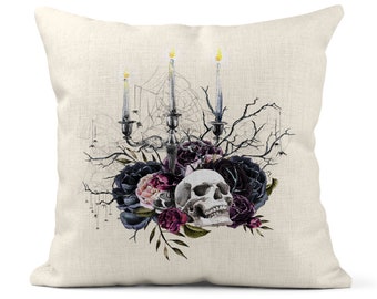 Halloween Pillow Cover, 18x18 Pillow Cover, Halloween Decor, Fall Pillow, Skull, Black Roses Pillow Decor, Living Room Accessories X-HAL038