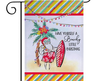 Tropical Santa Christmas Flag, Tropical Santa Decor, Xmas Decor, Holiday Tropical Santa Flag, Garden Flag, Beachy Little Christmas X-XMS082