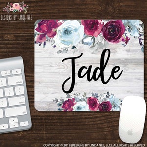Custom Mousepad Floral Mousepad Monogram Mouse Pad Office Decor Personalized Decor for Women Desk Accessories Pink Floral Mousepad SMO18