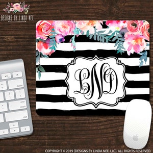 Monogrammed Mouse Pad Personalized Mousepad Floral Mousepad Custom Mousepad Desk Accessories Desk Decor Work Mouse Pad Office Gift SMO6