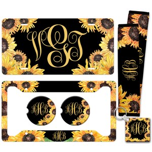 Sunflower Monogrammed License Plate Car Accessories Personalized Plate Frame Sunflower License Plate Custom Tag Coasters Keychain Z-ALP010